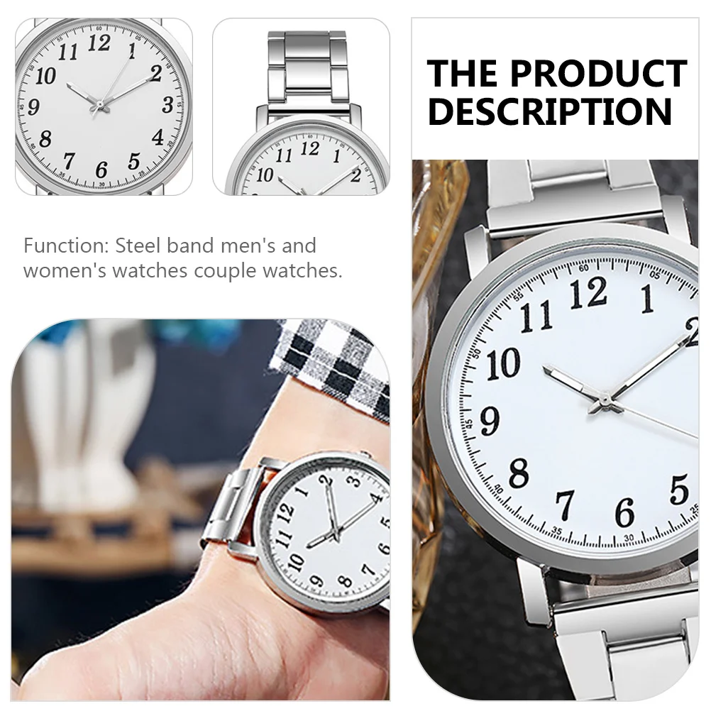 2 قطعة الساعات عاشق الفولاذ المقاوم للصدأ الساعات الحديثة التصميم الإبداعي جودة متينة وقت دقيق استخدام طويل الساعات الفضية #3
