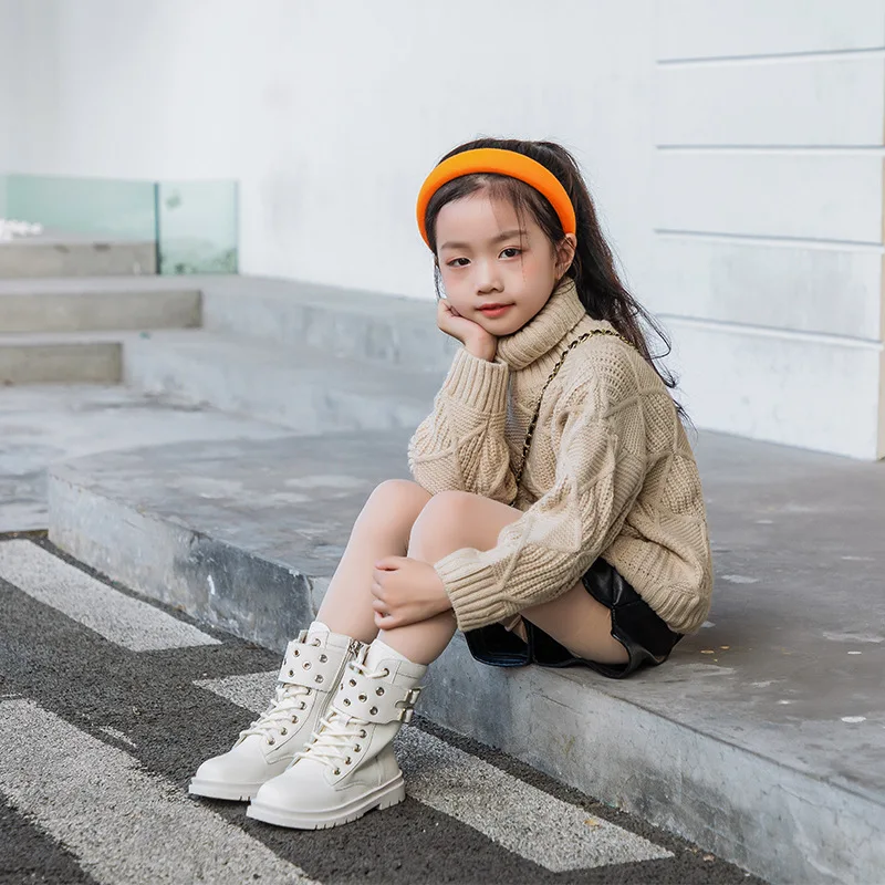 Zapatos de moda para niña pequeña, botas de tubo medio, color blanco y negro, para otoño, 3, 4, 5, 6, 7, 8, 9, 10, 11 y 12 años, 2021