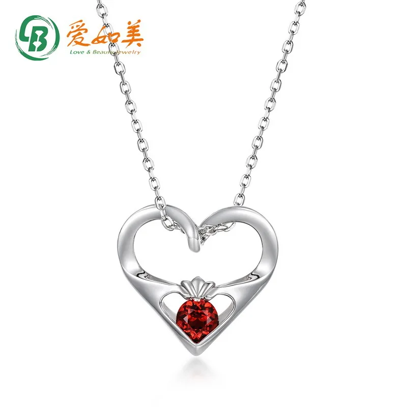

Red Garnet Heart-shaped Pendant Collarbone Chain 18K Gold PT950 Platinum Silver Plated 7-layer Gold Necklace for Women