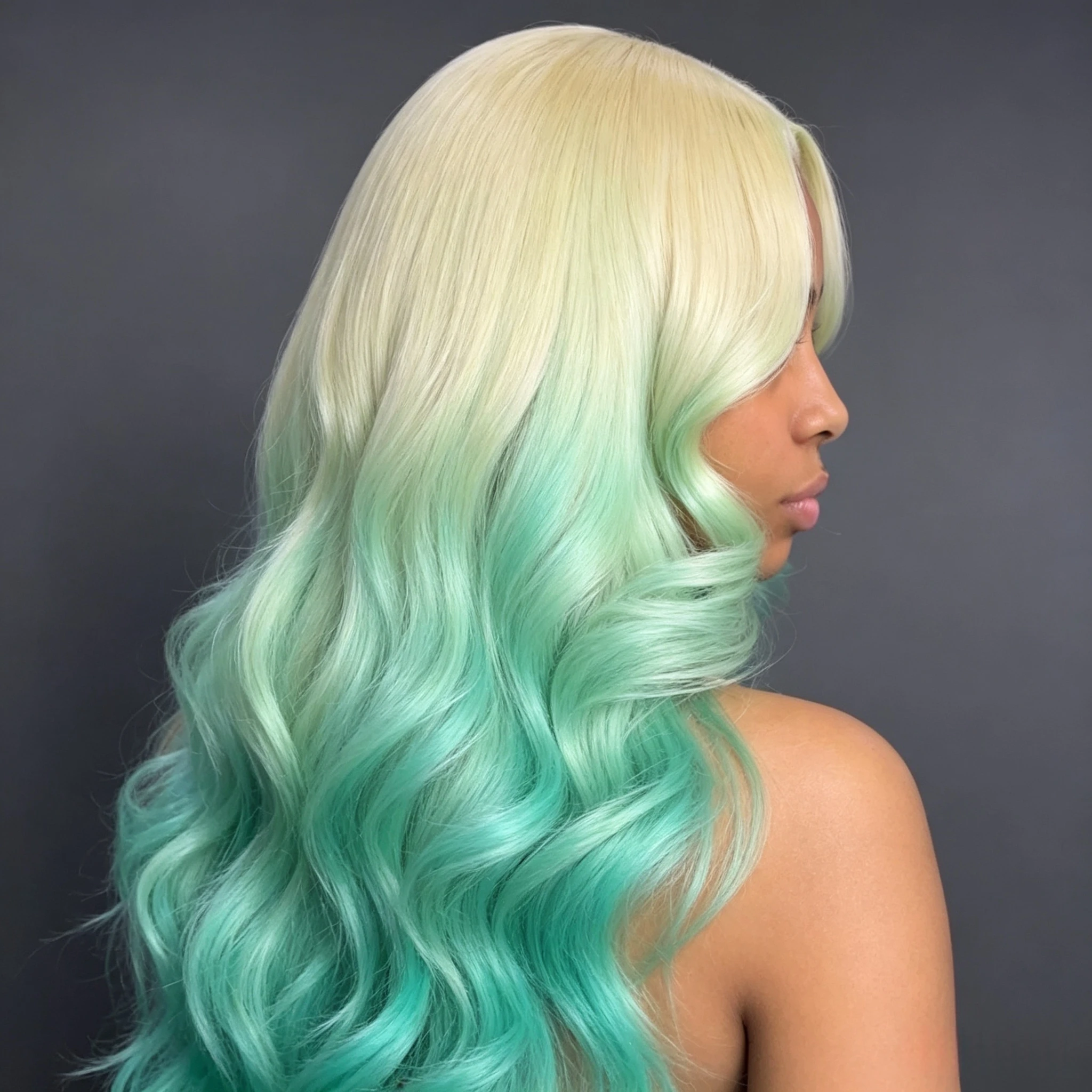 Glueless Virgin Human Wigs Colored Ombre Green Lace Front Wig Comfortable Fashion Style Easy Wear No Shedding Super Soft
