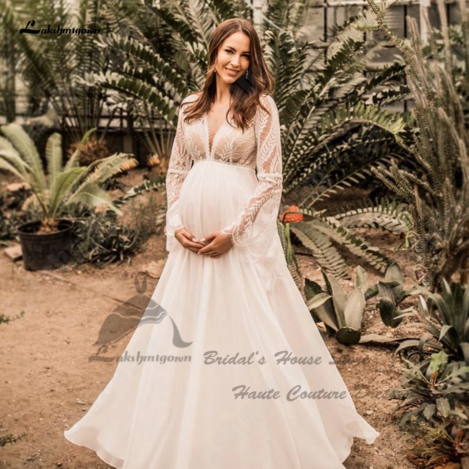 Lakshmigown-Vestido de boda de maternidad para mujeres embarazadas, elegante Vestido bohemio de manga larga para novia y playa, 2023