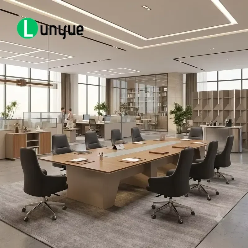 Modern Luxury Ergonomic Conference Table Set Wooden Top Adjustable Swivel Chairs for Home Office School Use