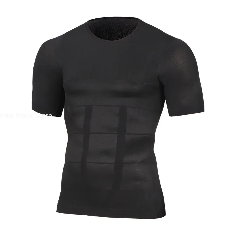 Men Body Shapers Fitness Elastic Abdomen Tight Fitting Short Sleeve Shirt Tank Tops Shape Underwear Slimming Boobs Shaping