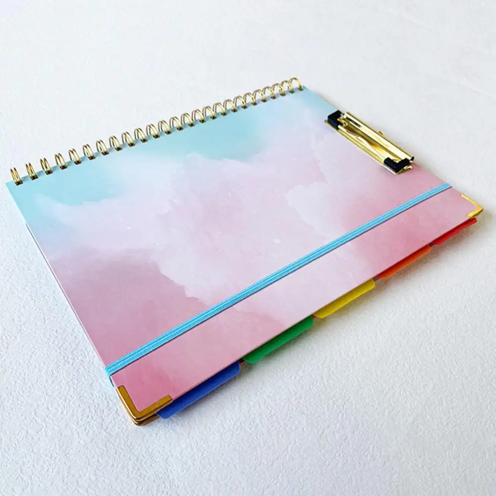 Clipboard Folio with Refillable Notepad Waterproof Clipboard Folder Colorful Label Index Spiral Document File Folder