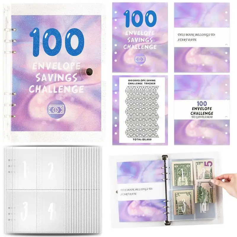 100 Day Challenge Money Saving Binder A5 Financial Planner Budget Tracker Loose-Leaf Budgeting Book Waterproof Budget Planners