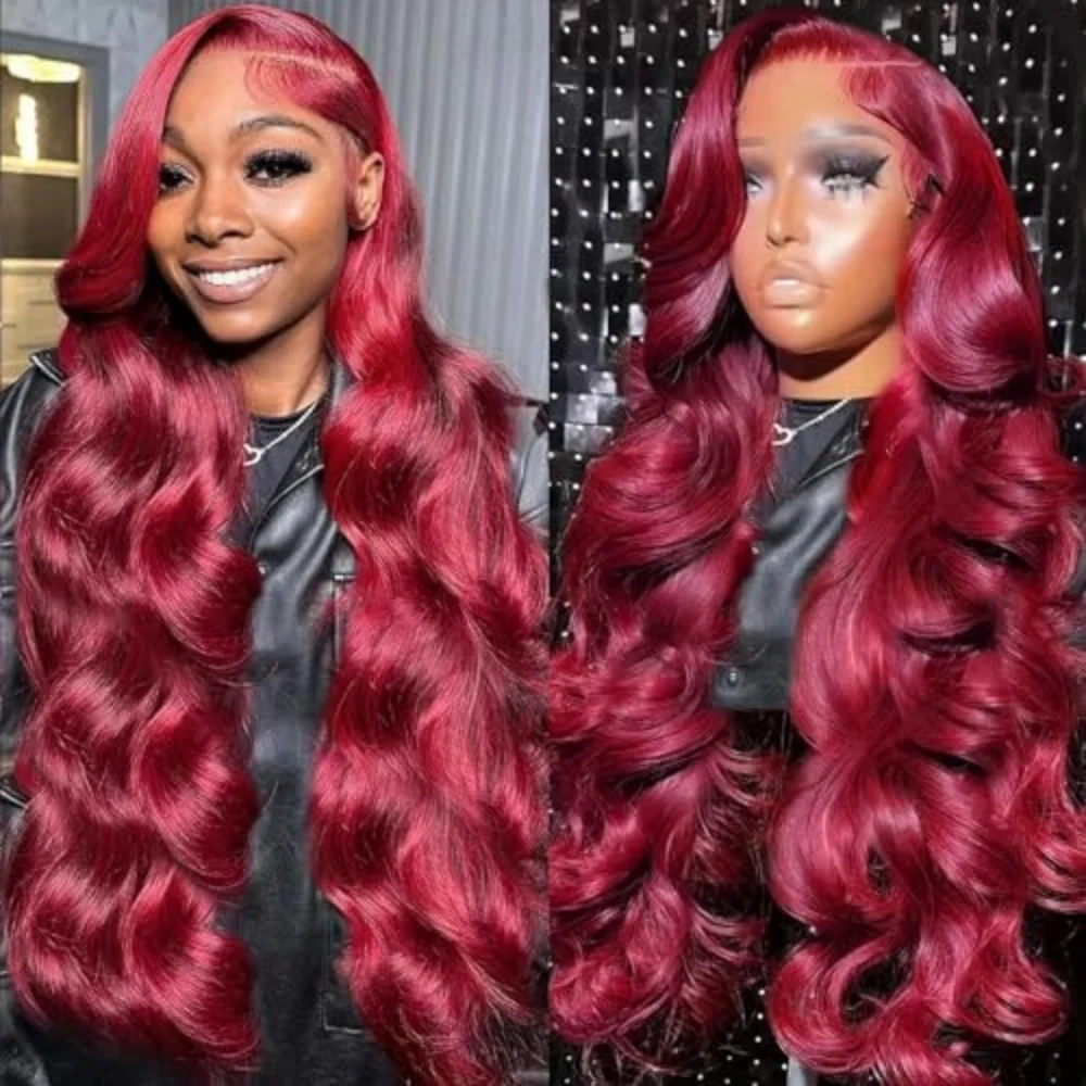 

30 Inch HD Lace Front Wigs Human Hair Body Wave 13X4 Pre Plucked 99J Burgundy Lace Front Wigs Glueless Wine Red Wig Baby Hair