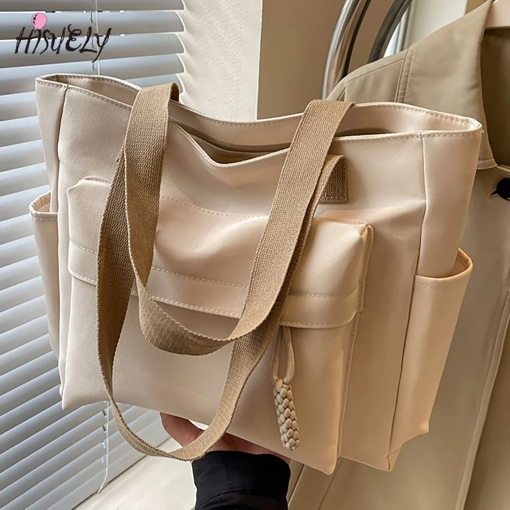 

Nylon Tote Bag with Multiple Pocket Lightweight Foldable Design for Office Commute Shopping Fitness Storage Handbag Shoulder Bag