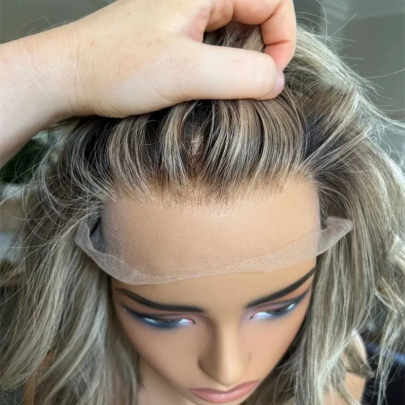 150% Density Wig Ombre Ash Brown Synthetic Lace Front Wig Short Wave Bob Original Factory Cheap Wigs High Quality Wig Free Part