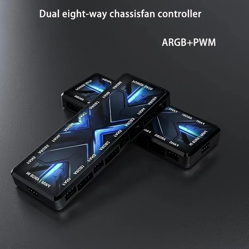 Dualer 8-Port ARGB PWM 2-in-1 Gehäuselüfter-Hub 12V 4-Pin / 5V 3-Pin Standardausführung / Fernbedienungs-Edition (Batterie nicht enthalten) – Detail 3