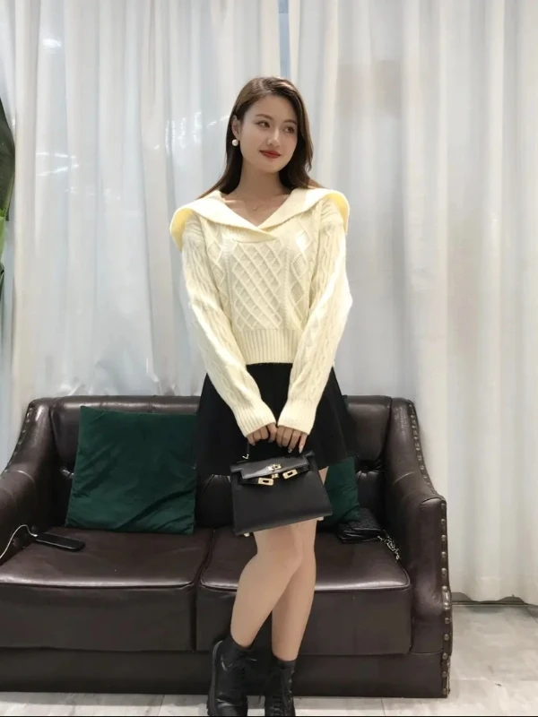 

Retro Navy Collar Oversized ort Knitted Sweater Women's Autumn Winter New Sle Korean Version Faionable Outerwear