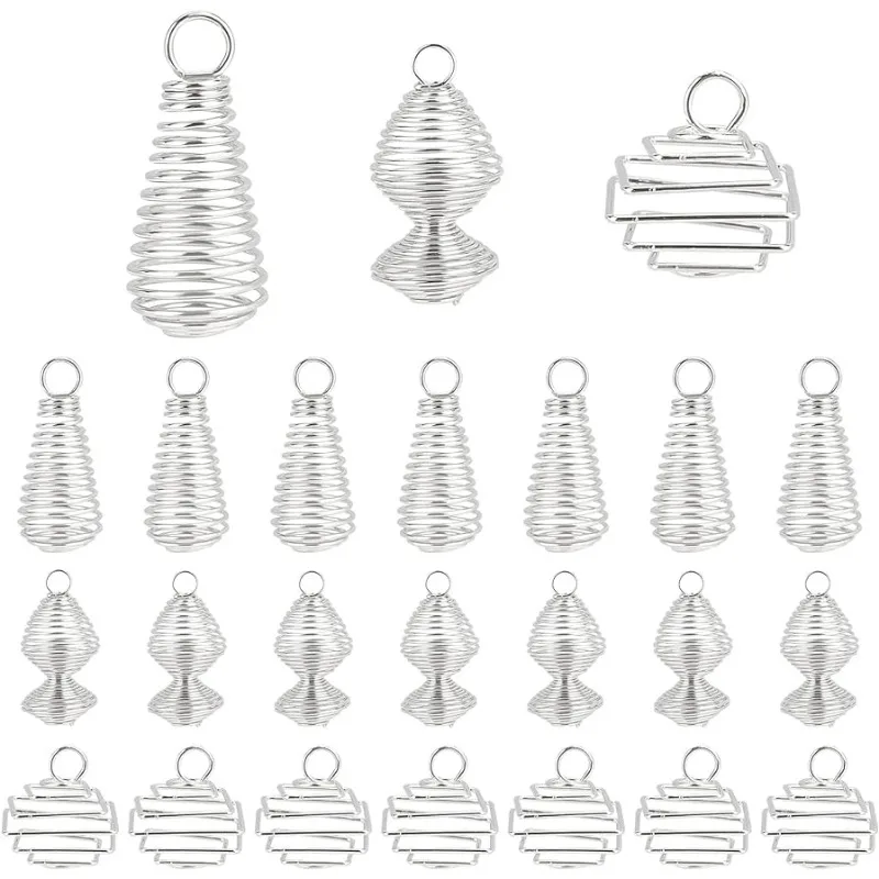 

60 шт., спиральные бусины, клетка, подвески, 3 стиля, камень, кристалл, держатель для ожерелья, подвески, сплав, капля, квадратный, круглый