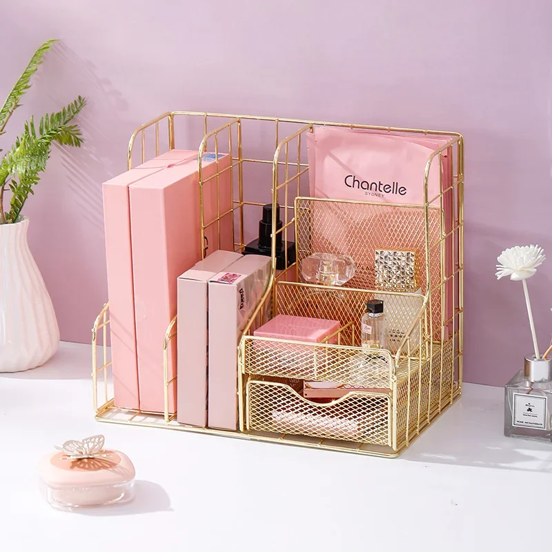 Imagem -04 - Multifuncional Rose Gold Magazine Holder Compartimentos Diferentes Armazenamento de Documentos File Organizer Book Holder