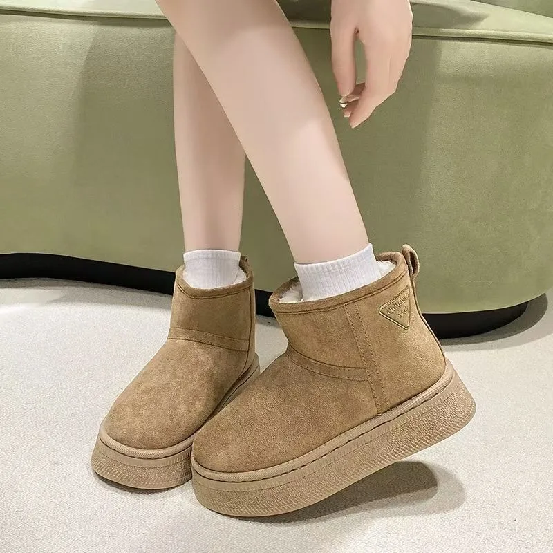 2026 New Winter Women's Solid Color Vintage Comfortable Keep Warm Thick Sole Mid Heel Snow Boots Women Casual Fashionable Boot