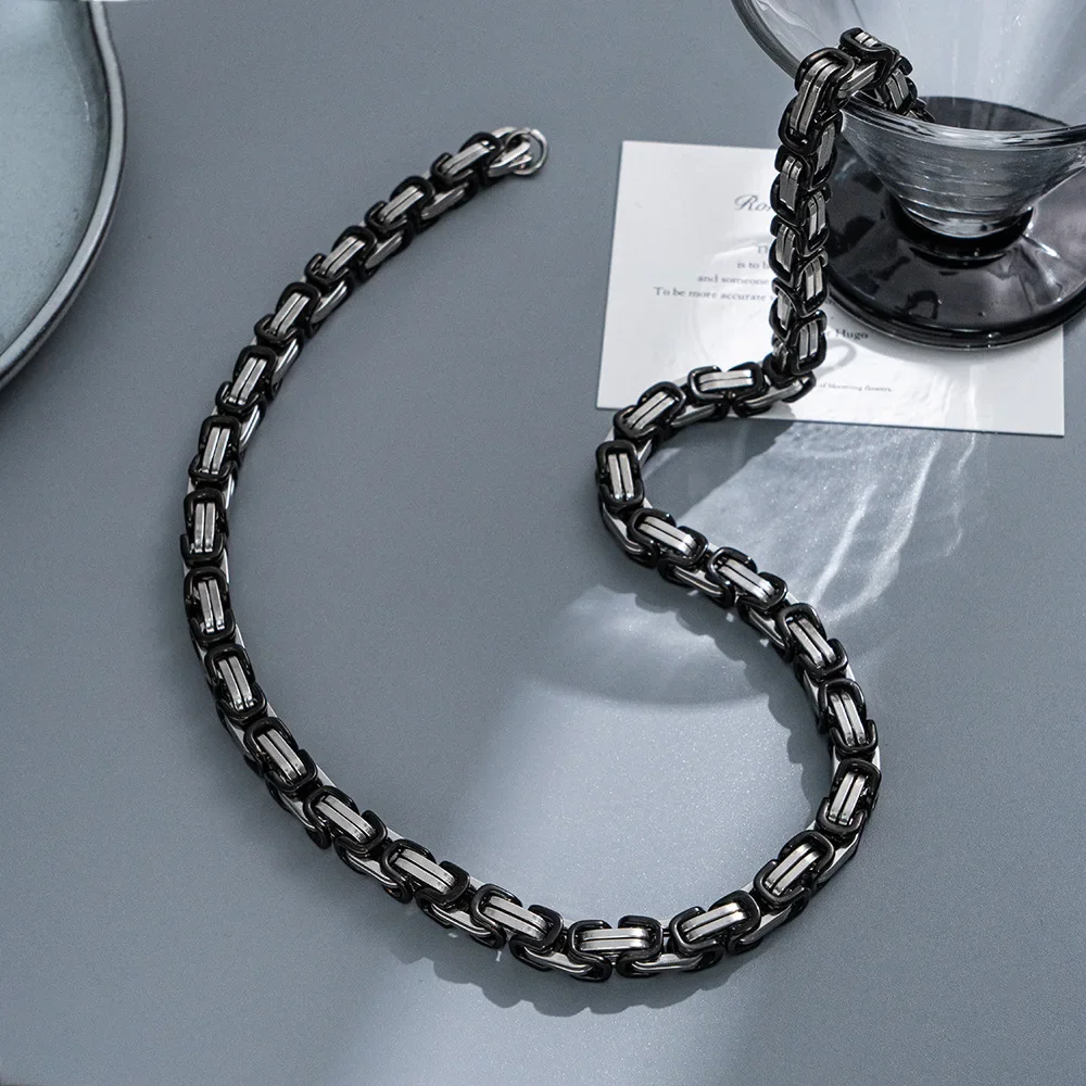 

8mm Flat Double Link Chain Trend Men Women Stainless Steel Necklace Punk Rock Chunky Choker Accessories Party Gifts