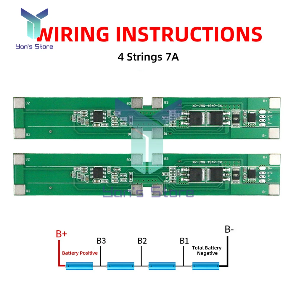 4S 14.8V Same Port 18650 Lithium Battery Protection Board with Balance 7A Charge recovery / disconnect load Dual protection