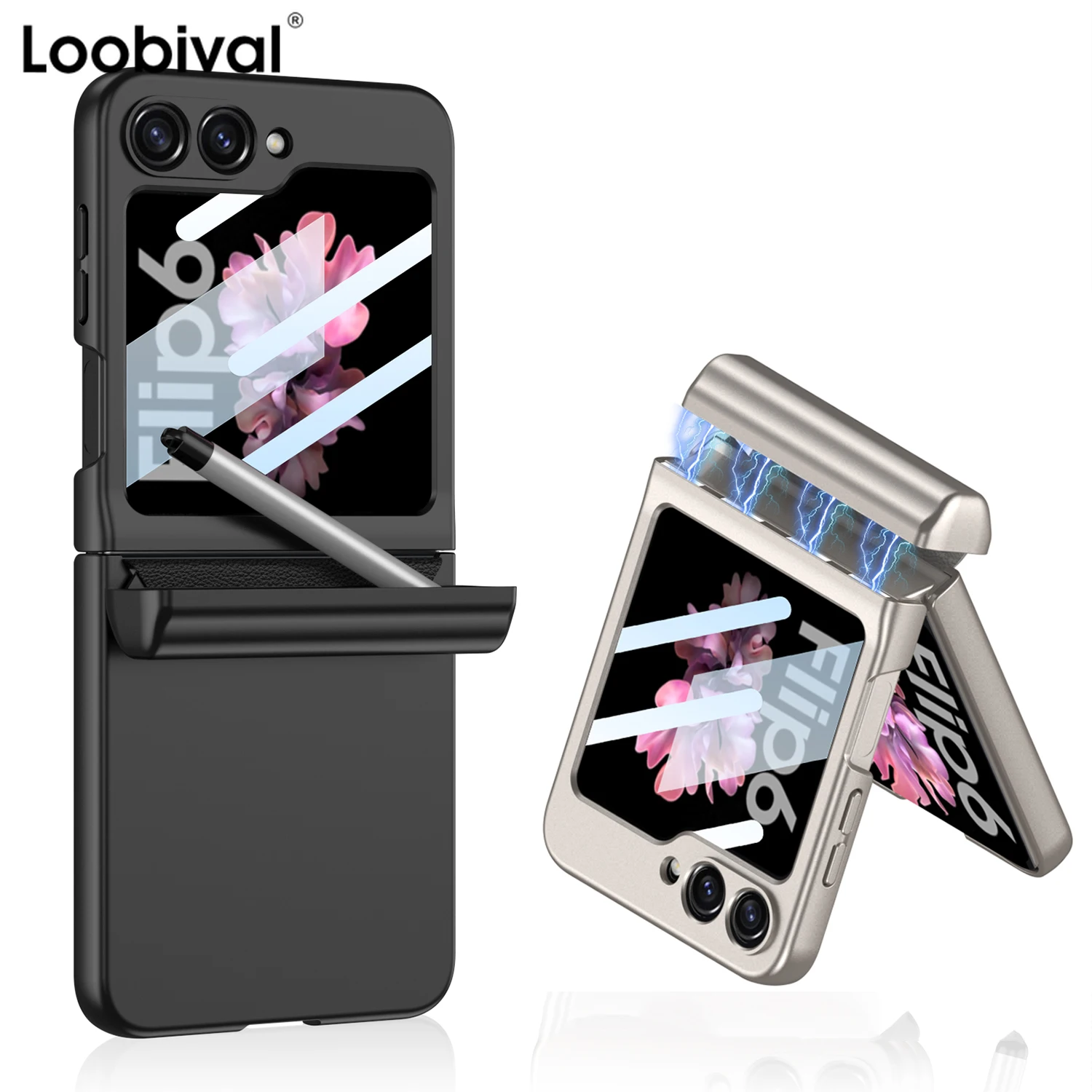 Z Flip6 Luxury Magnetic Invisible Pen Slot Phone Case for Samsung Galaxy Zflip5 ZFlip 6 Flip5 Slim Matte Cover with Screen Film