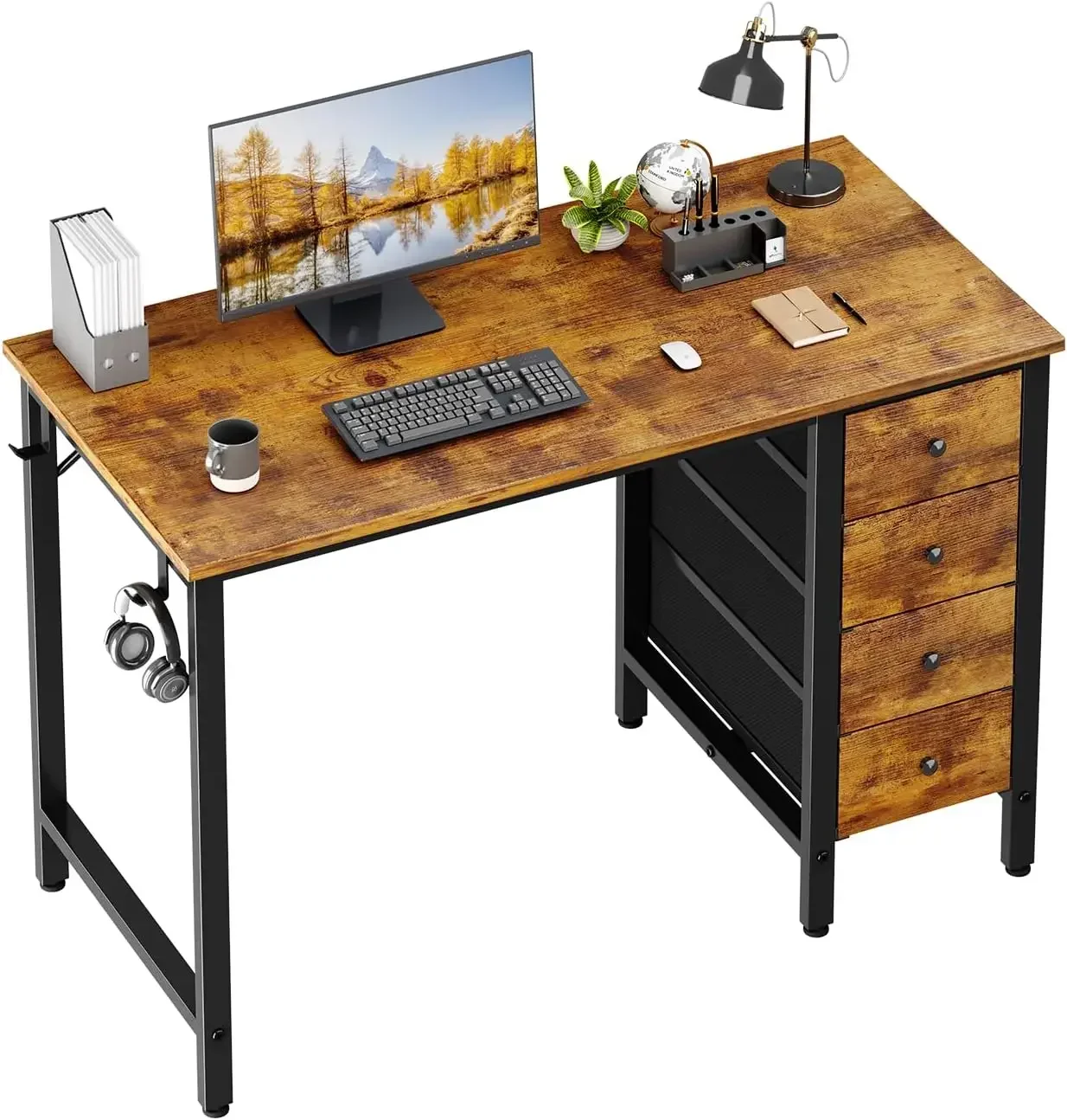 40 inch Computer Desk with 4 Drawers, Kids Student Small Desks for Home Office Small Space, Work PC Desk Table for Bedro