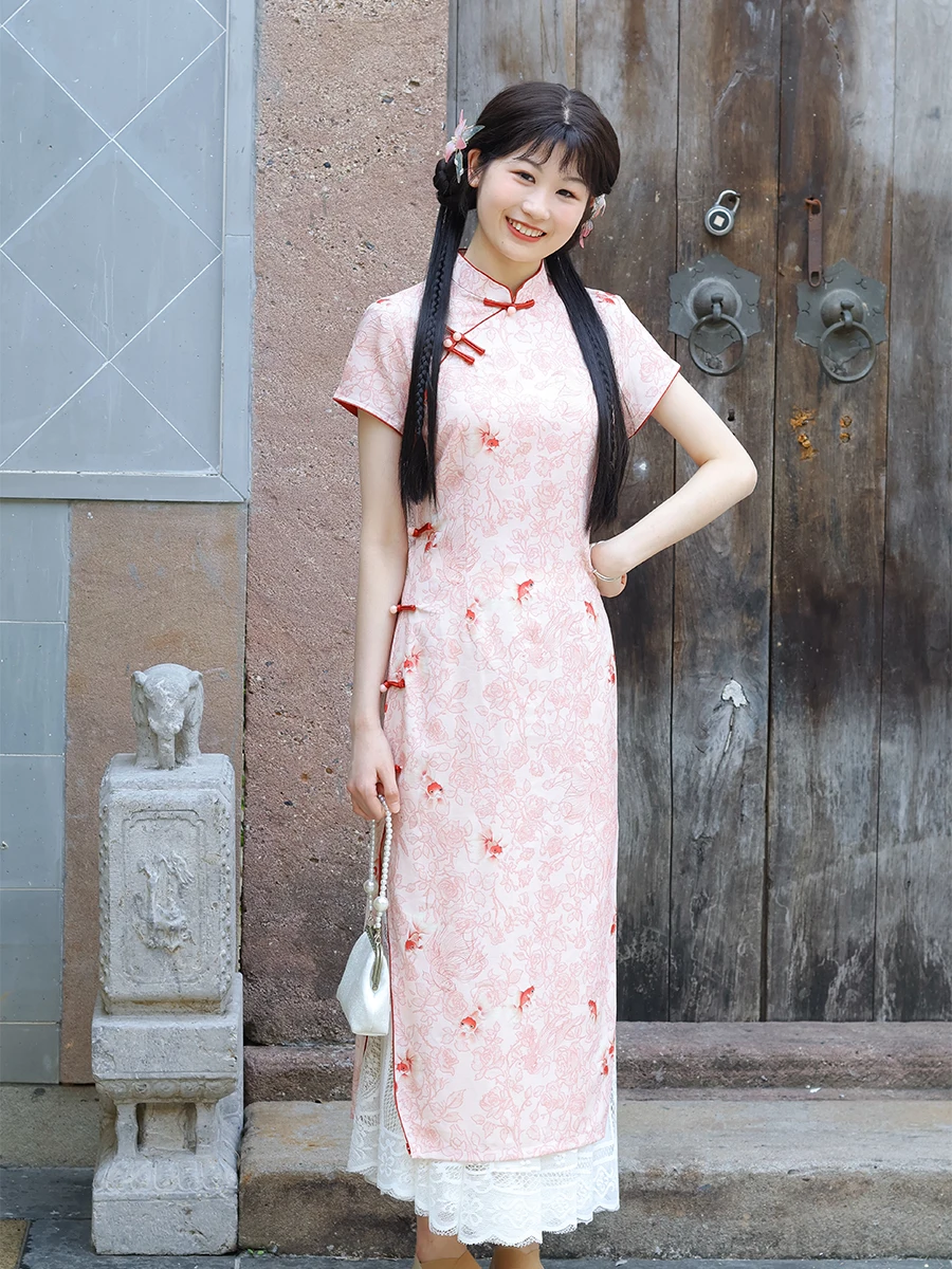 

Розовое повседневное рабочее платье для молодых женщин, улучшенная модель, простое, элегантное, с длинным асимметричным воротником, коротким рукавом, миди-длина