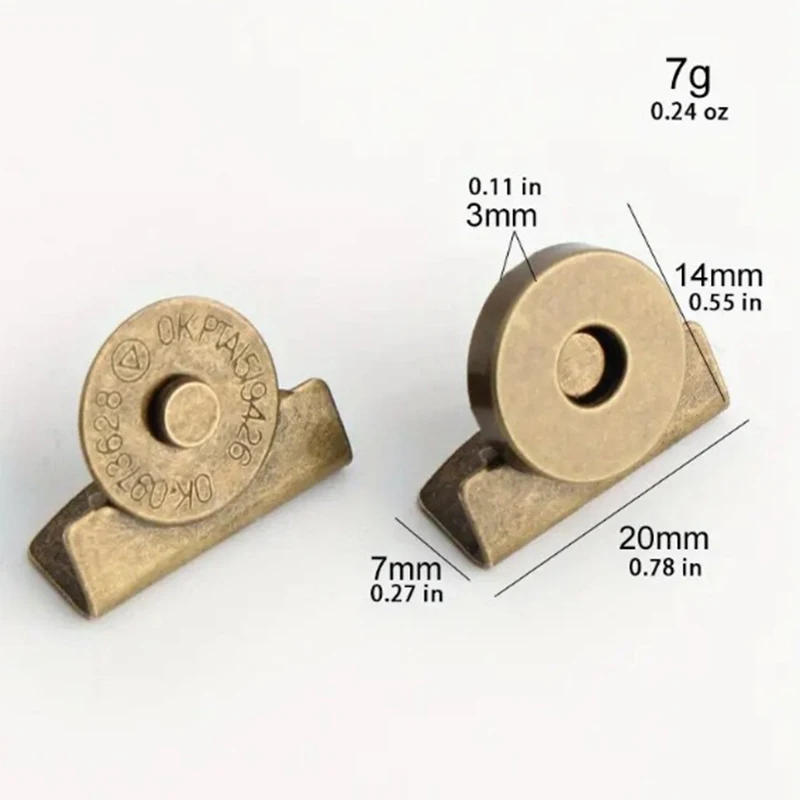 5PCS Bronze Magnetic Buckle Iron Clip Handbag Edge Magnetic Button Metal Magnetic Snap Buckle