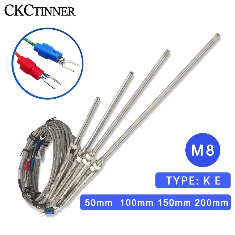 

Thermocouple M8 1m 2m 3m 4m 5m Type K E J PT100 50mm 150mm 100mm 200mm Probe Screw Thread Cable Temperature Sensor 0-400℃