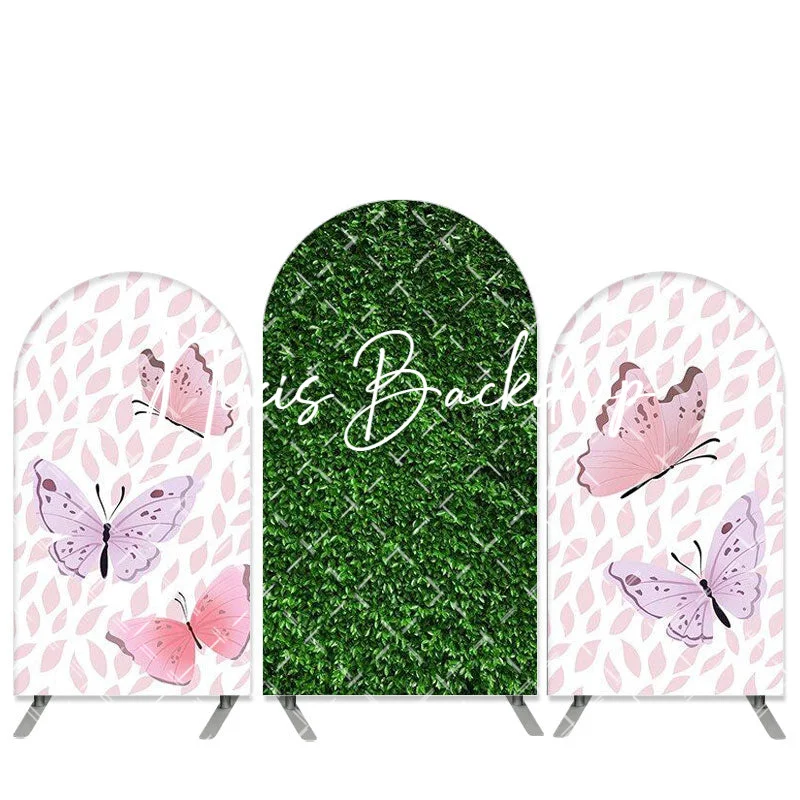 Green Grass Petals Happy Arch Birthday Backdrop Butterfly Nature Leaves Wall Greenery Cake Table Wall Party Decorations Banner