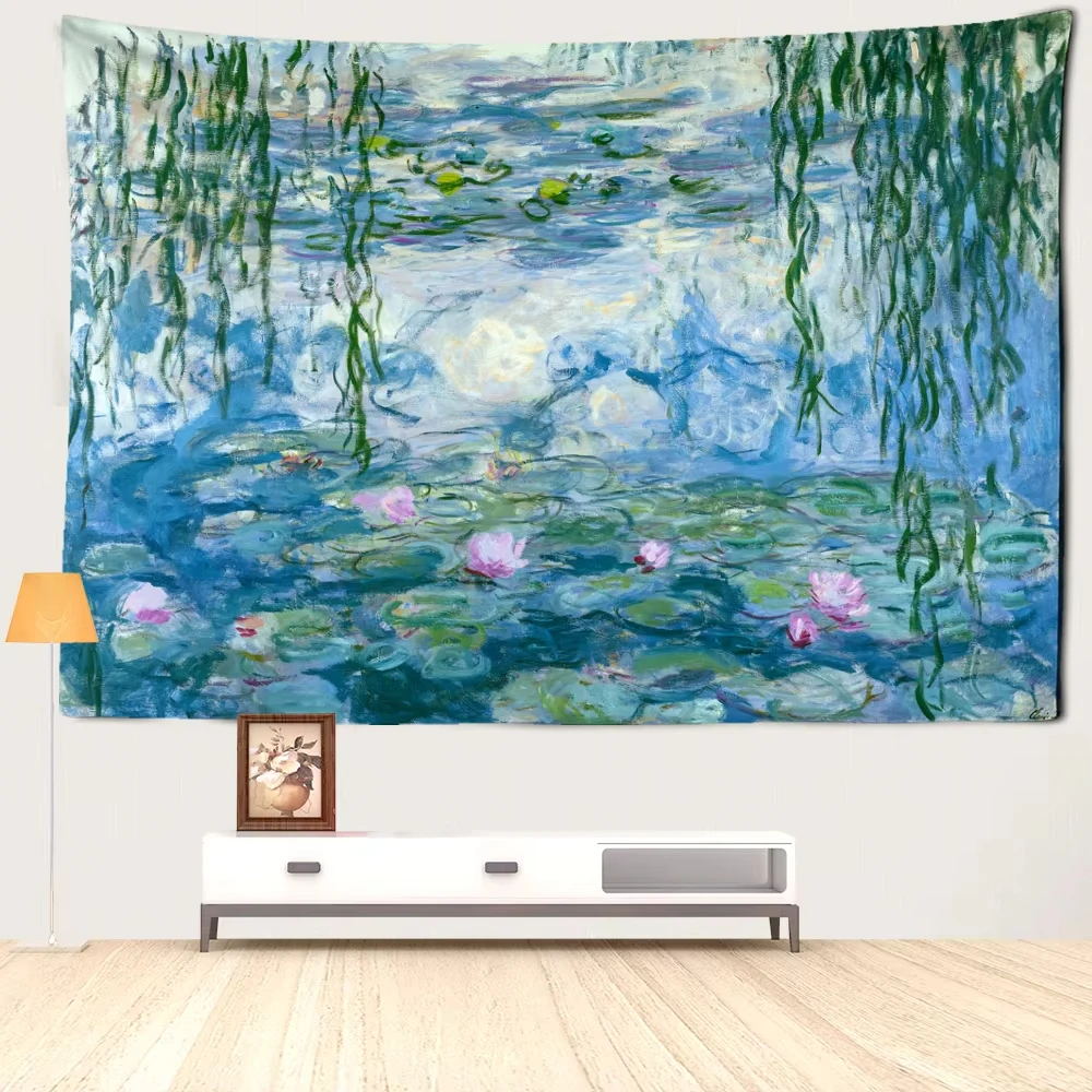 Monet Water Lily HD Art Tapestry Summer Decor for Living Room Bedroom B&B Wall Background Room Decoration