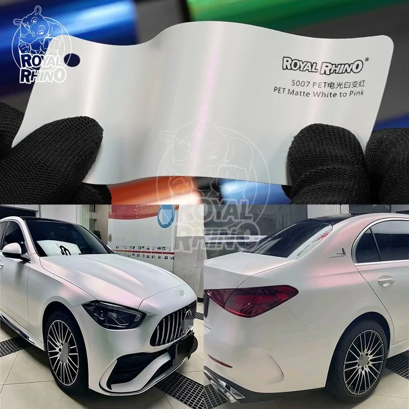 

1.52x18M Matte Chameleon Pearl White to Red Car Wraps Vinyl Roll with Air Release White Iridescent Red DIY Auto Wrapping Film