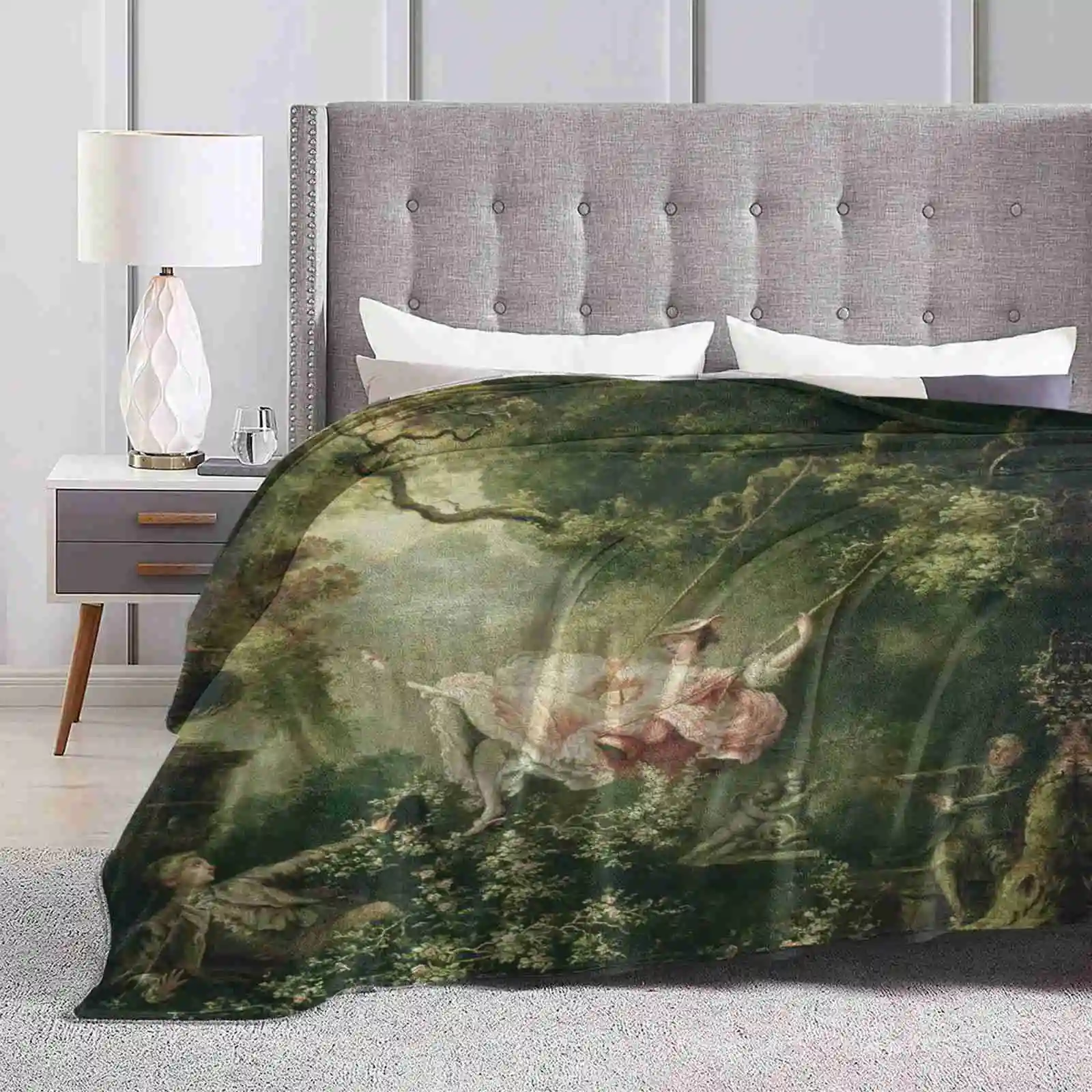 Jean-Honore Fragonard-The Swing , 18Th Century Fashion Soft Warm Throw Blanket Boyfriend Color Couple Day Feeling Female