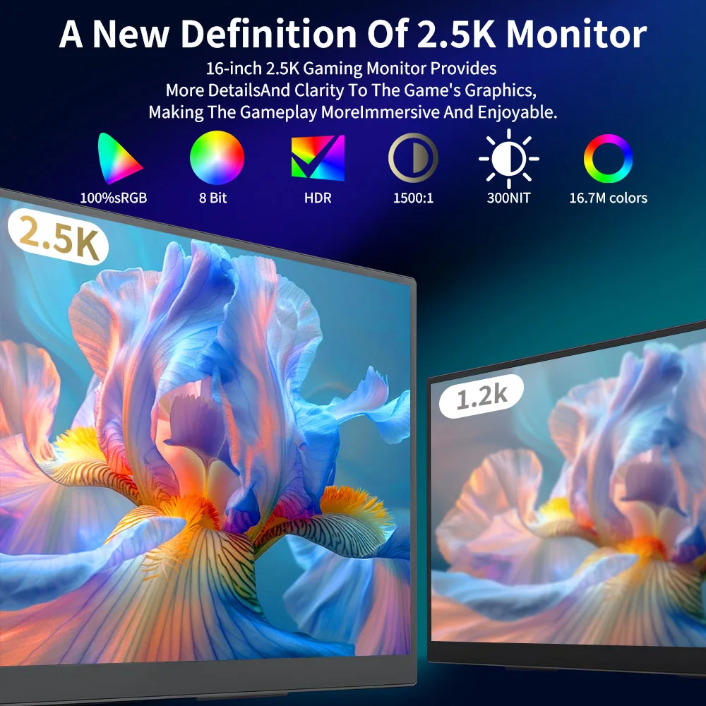 MAFNKOU 13.3-Inch 2.5k Portable Monitor 100% SRGB Low Blue Light Dual Speaker Laptop Extended Display For XBox PS4 / 5 Switch Cell Phone PC Loptop