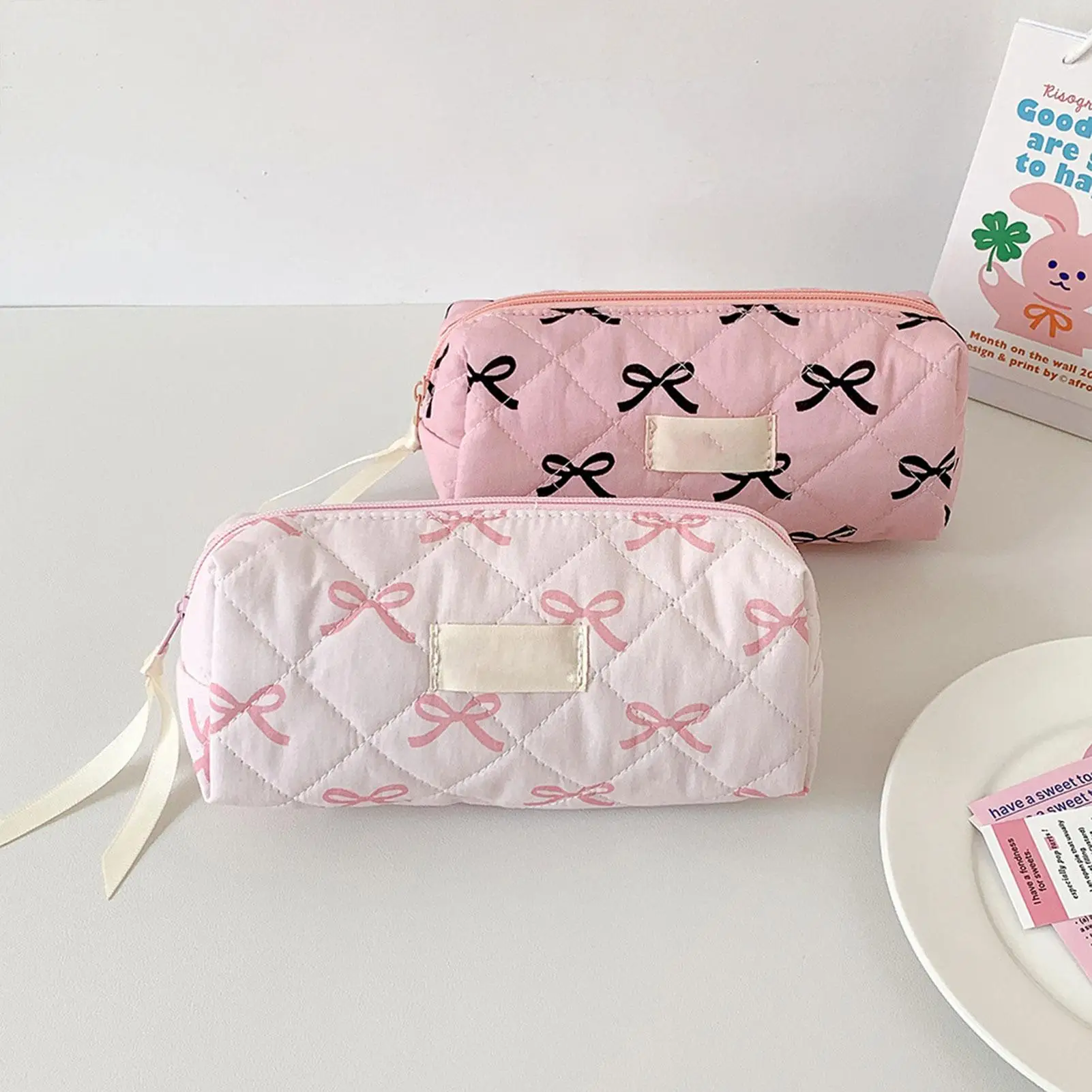 Girls Pencil Pouch, Bow-knot Pencil Case, Stationery Storage Bag, Makeup Brush Bag, Large Capacity Stationery Holder Organizer