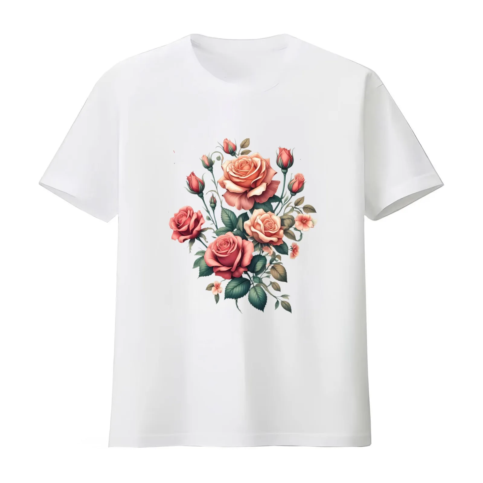 Retro Elegant Vintage Glamorous Roses T-Shirt Summer Casual Cotton Tee Oversized Streetwear Tops Vintage Graphic Print