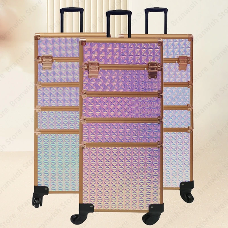 Beauty Makeup Train Case Rolling Trolley Cosmetic Case On Wheels Makeup Travel Case Nail Makeup Organizer Box Cosmetic Carrier