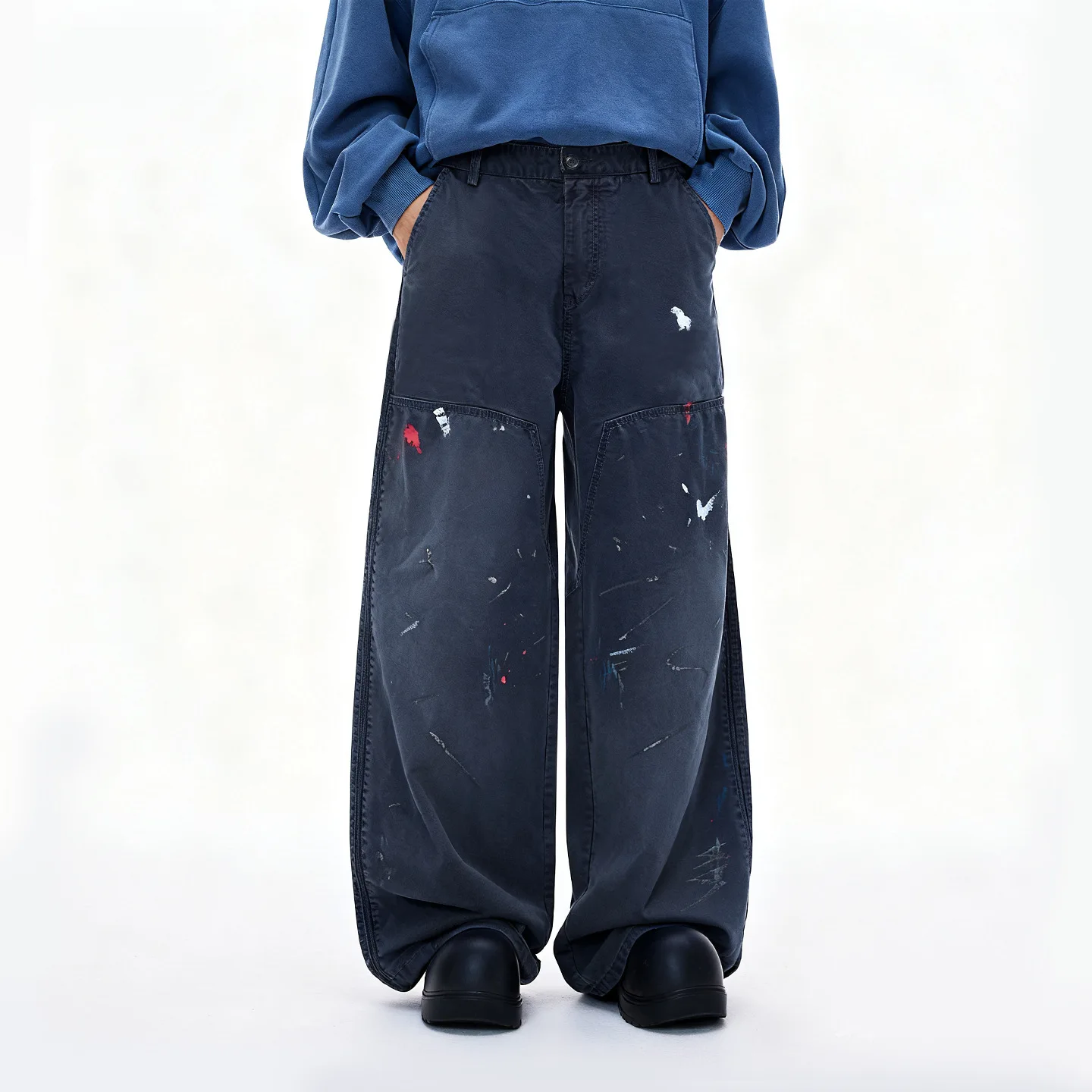 ملابس رجالية |   بنطال حطاب مغسول مطلي يدويًا | بنطال ملابس عمل قطن 100% بمظهر باهت عتيق #1