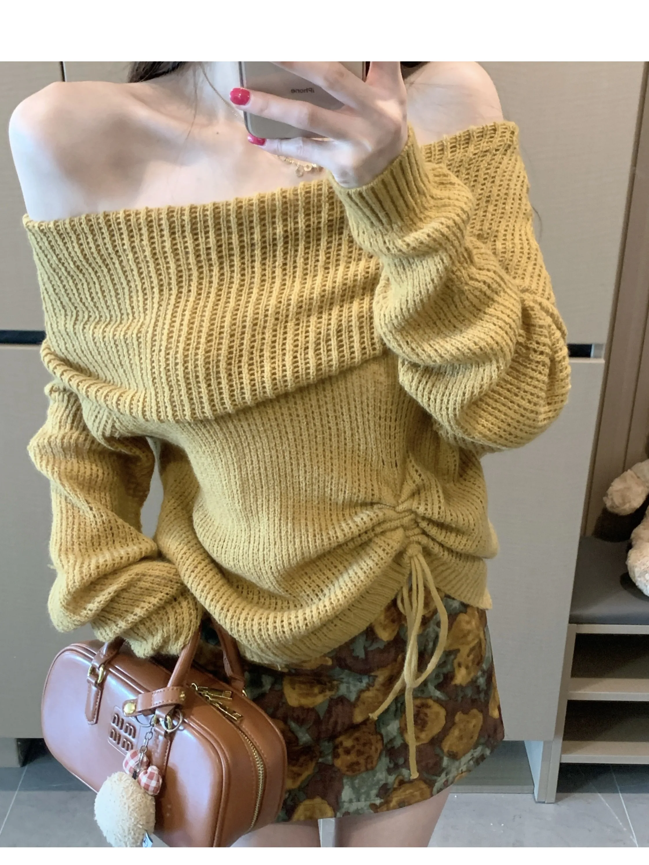 

Loose Long Sve Dstring Sweater Women's Autumn Winter One-oulder Knitted Top Casual Slimming Sle Casual Wear