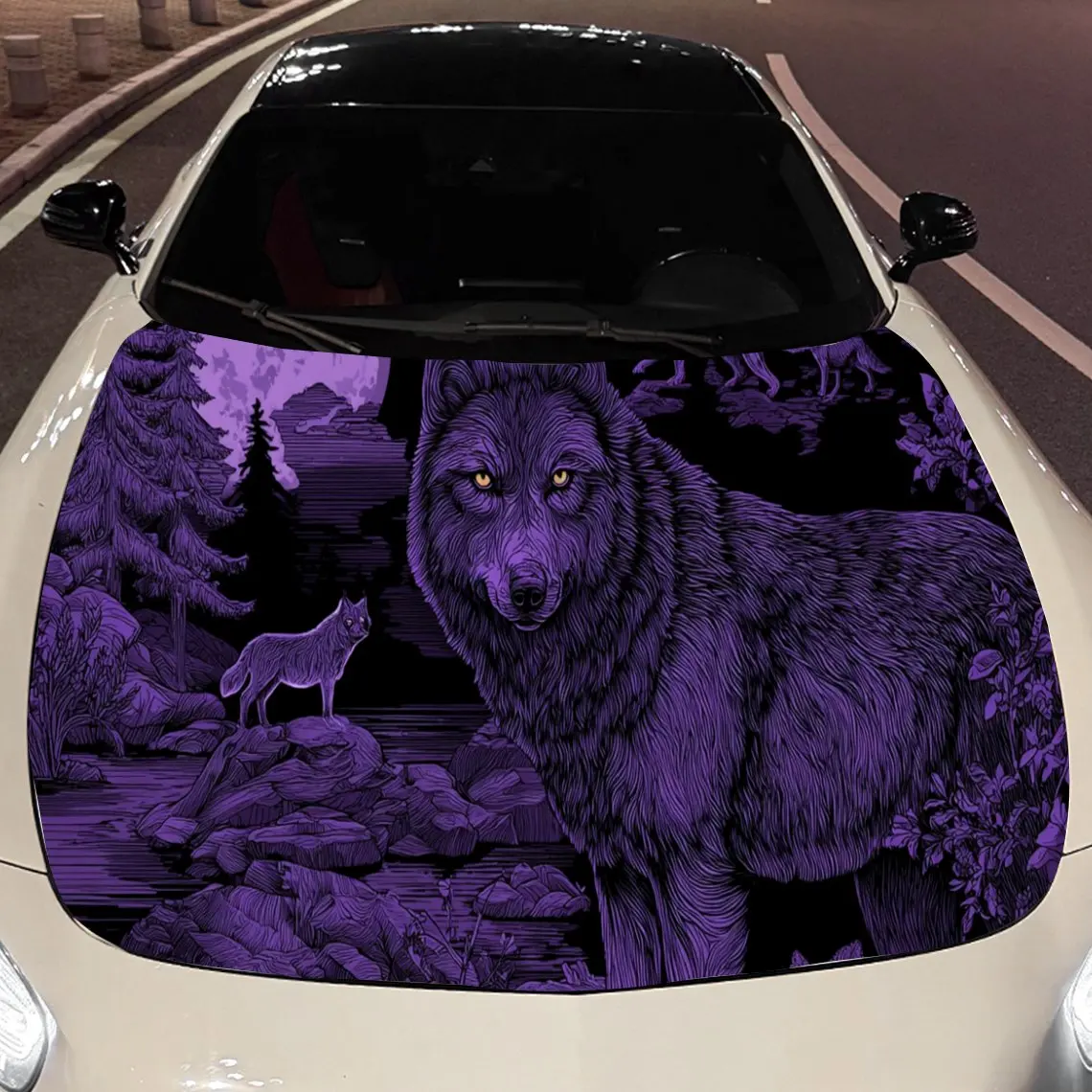 

Mysterious Purple Wolf Car Hood Stickers - Self-Adhesive, Waterproof and Durable Vinyl Wrap, Decorate And Protect Your Car, Fit