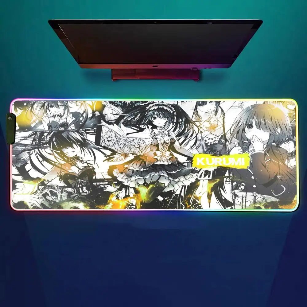 

Anime Kurumi Tokisaki Mouse Pad RGB Gaming Mouse Pad Desk Mat HD Gamer Large LED Light XXL MousePads