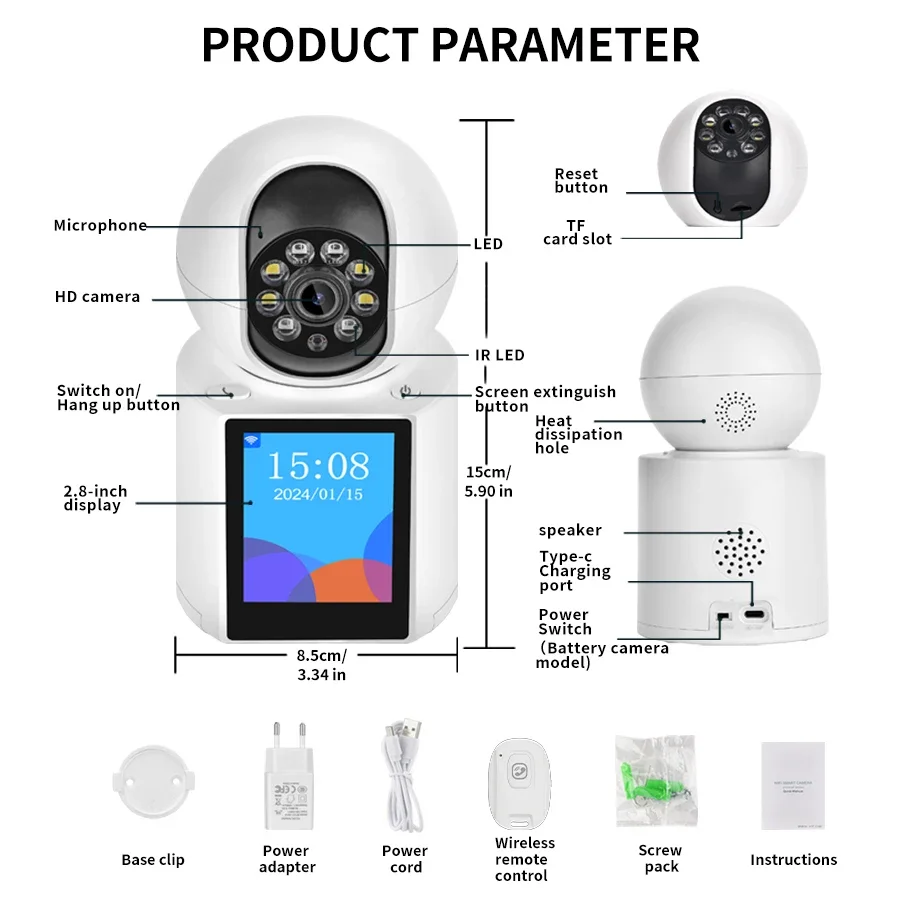 4MP WIFI Indoor Camera Auto Tracking ICSEE Security Protection 2.8 Inch Screen Button Call PTZ Video Call Camera Baby Monitor