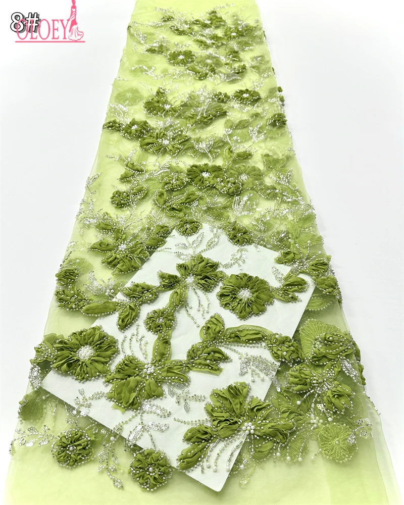 OLOEY Kain Renda Pesta Nigeria dengan Payet dan Manik-manik Afrika Berkualitas Tinggi 5 Yard Kain Tulle Prancis Afrika untuk Pesta Pernikahan
