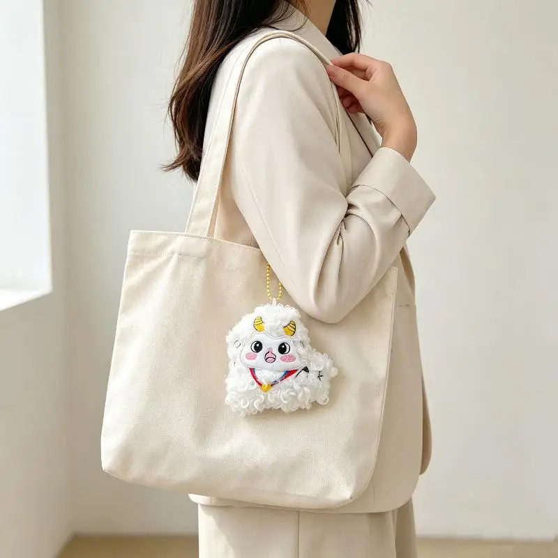 Cute Fluffy White Sheep Plush Keychain Soft Stuffed Animal Charm for Bag Decor Graduation Party Favors Small Friend Gift