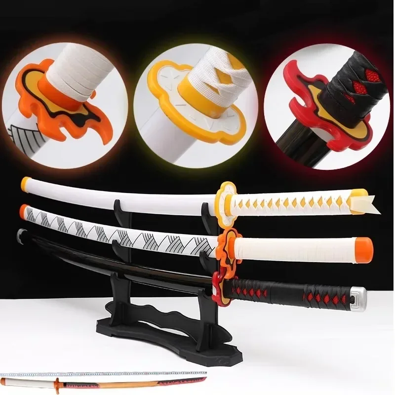 80cm Demon Slayer Katana Anime Kyoujurou Cosplay Prop Kimetsu No Yaiba Ninja Sabre Japanese Katana Real Samurai Sword Kid Toy