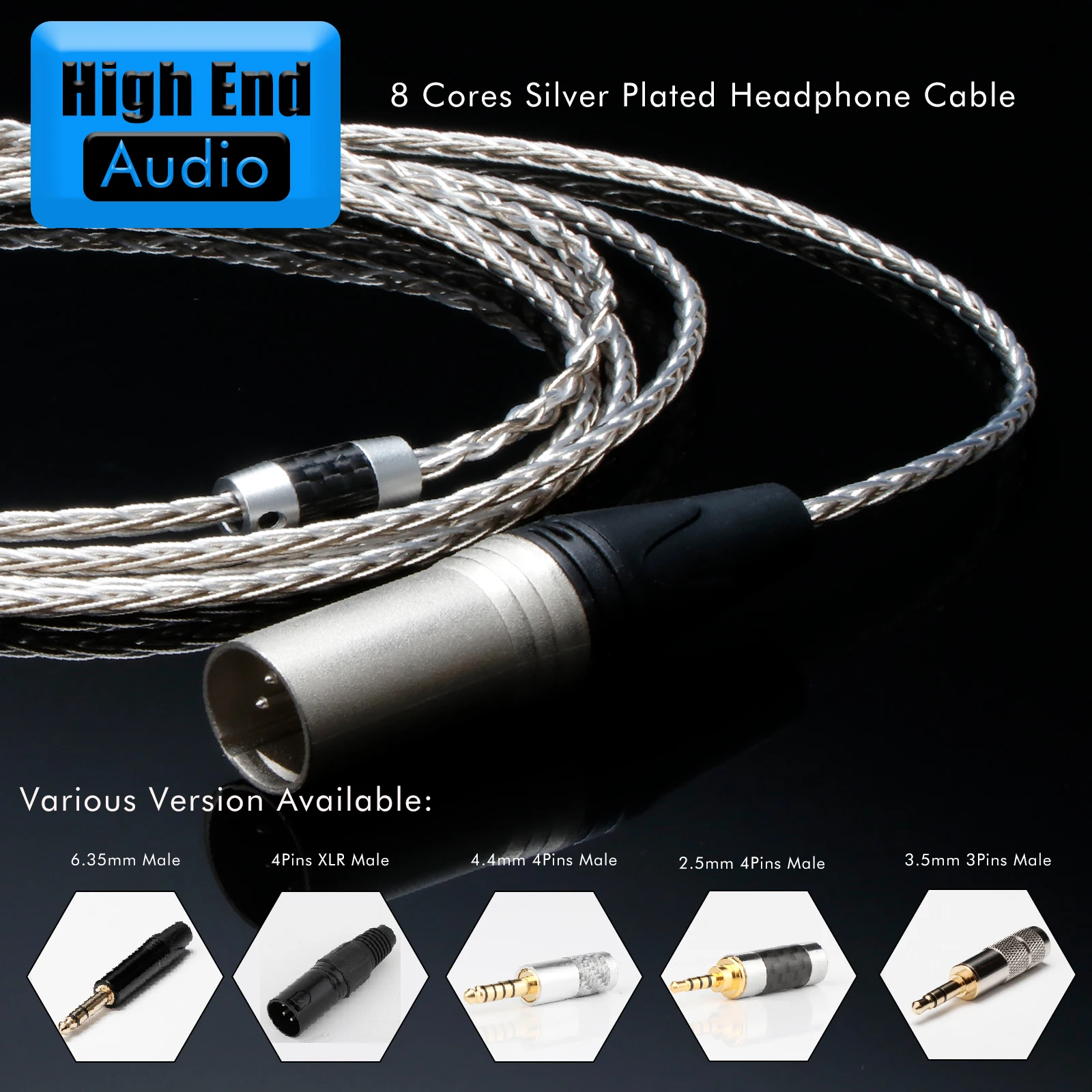 Preffair 8 Core Headphone Cable For LCD-2/ LCD-3/ LCD-4/ LCD-X/MM 500 XLR 4.4mm 2.5mm 6.35mm 2m 3m Upgrade Silver Cable