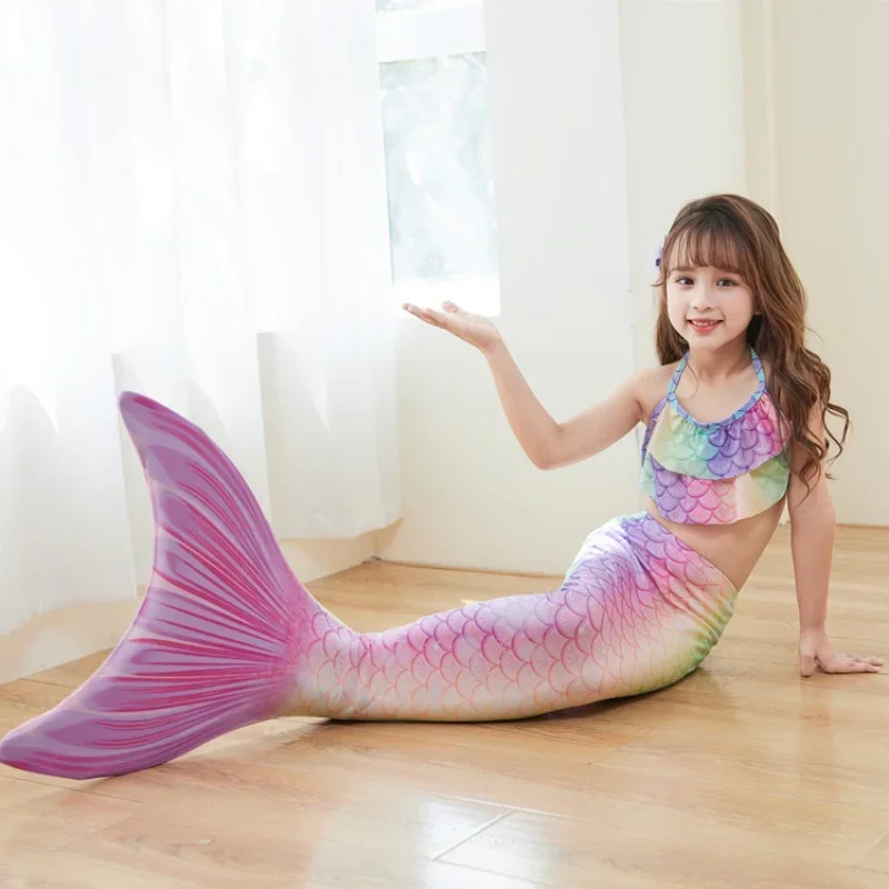 Girls Mermaid Tail with Monofin Fin Children Swimsuit Kids Bikini Swimming Swimsuit Beach Clothes for Girls Dress Costume