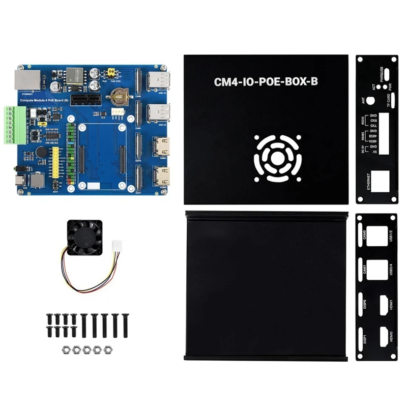 For Raspberry Pi Compute Module 4 Poe Mini-Computer (Type B) Based ,With Metal Case Cooling Fan CM4 Poe IO Board US Plug