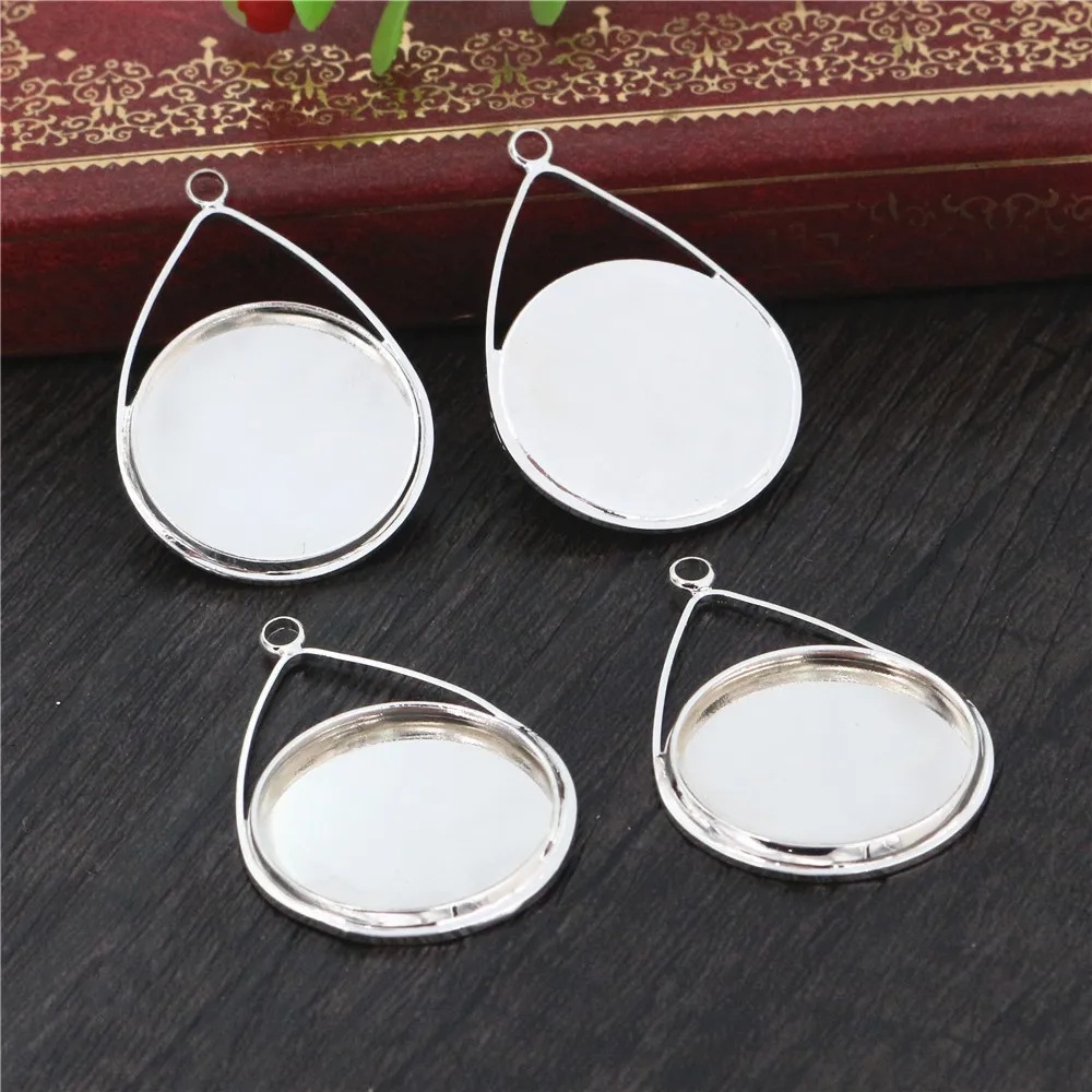 5 sztuk 20mm rozmiar wewnętrzny jasny srebrny pozłacane i brąz czarny materiał miedziany Drop styl Handmade Cabochon podstawy Cameo baza wisiorek — zdjęcie 5