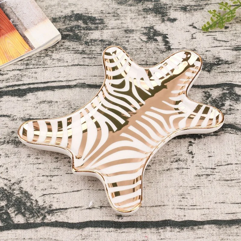 Nordic Creative Tiger Skin Pattern Ceramic Jewelry Plate Leopard Decorative Plate Ring Storage Pot