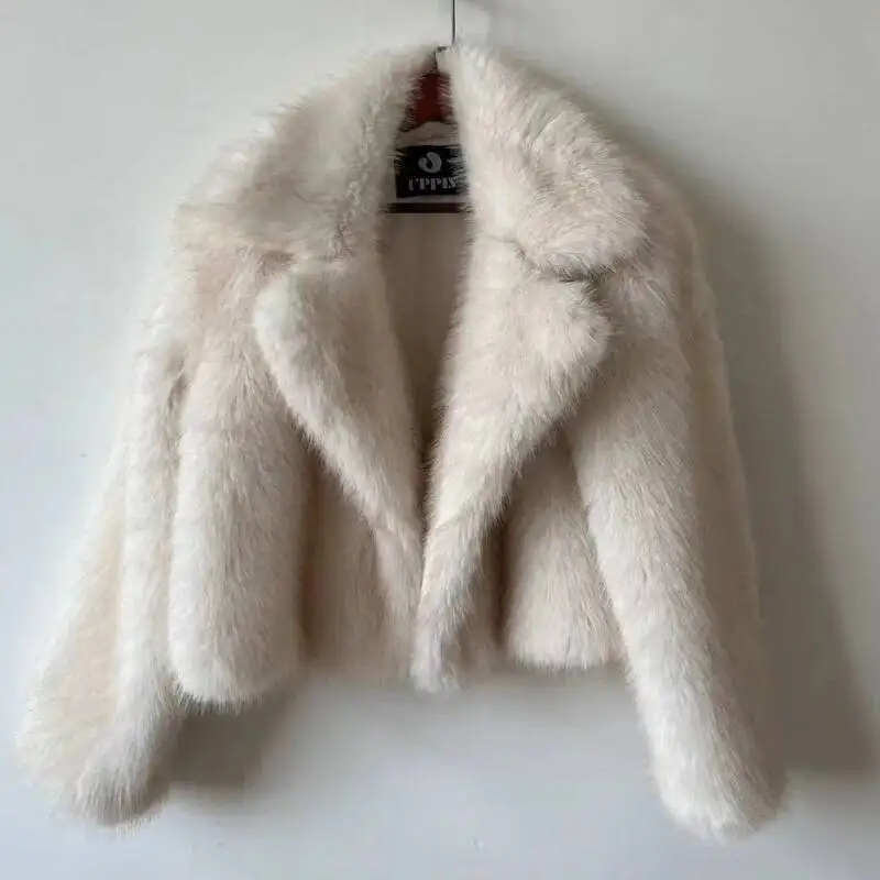 

Women Faux Fur Cardigan Coat 2025 Winter Women's Eco Friendly Faux Fur Coat Big Lapel Short Style Fluffy Fox Faux Fur Top