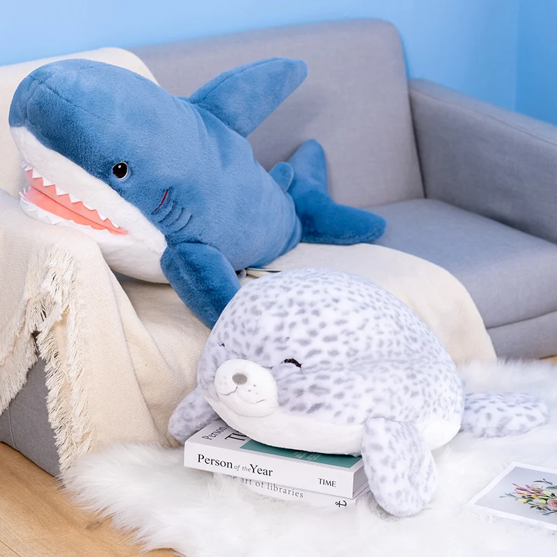 

70-100cm Soft Ocean Series Animal Pillow Stuffed Plush Shark Dolphin Seal Toy Doll Children Accompany Doll Gifts Sleep Cushion