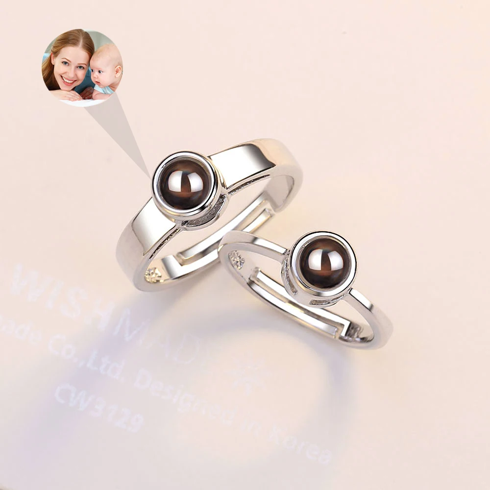 2Pcs/Set Projection Custom Photo  Couple Ring Personalized Photo Projection Gold/Silver Color Adjustable Ring Gift Jewelry