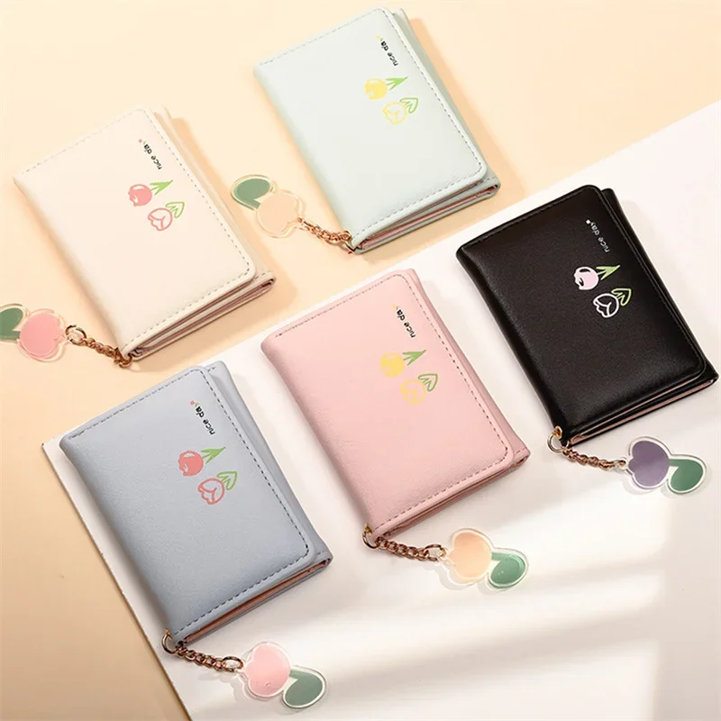 Women Short Wallet Card Wallet Coin Purse, Tulip Pattern, Fashion Multi-slot Wallet with Chain, Women PurseCompact Handy Cartera