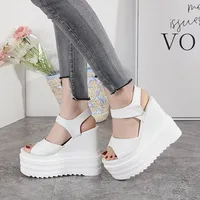 14CM Wedges Heel Sandals Women White Black Platform Antiskid Open Toe High Heels Women's Sandals SIZE34-39